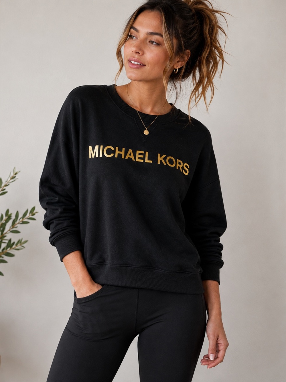 NWOT Michael Kors Black Gold Logo Lightweight Sweatshirt